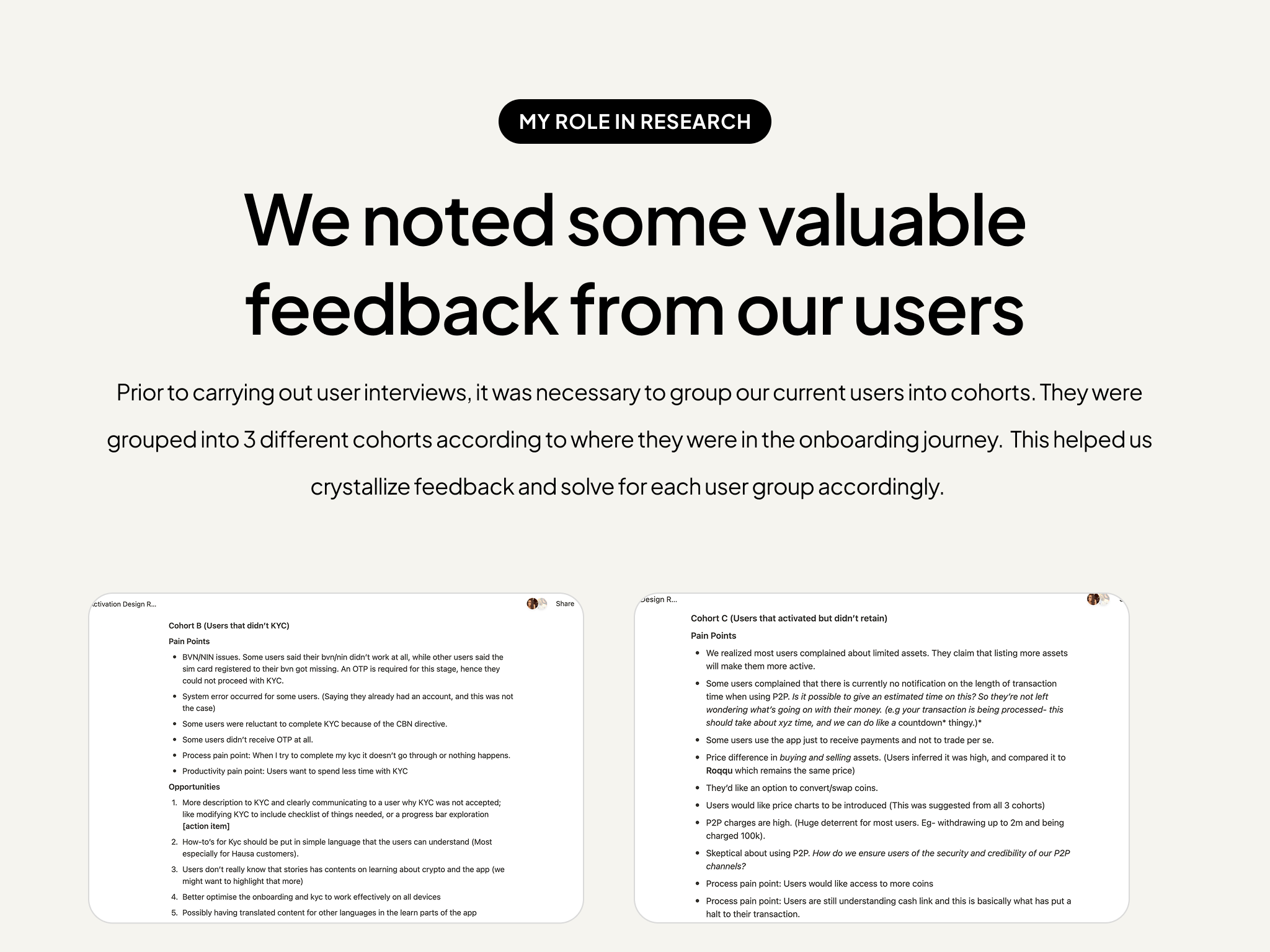 User interview feedback