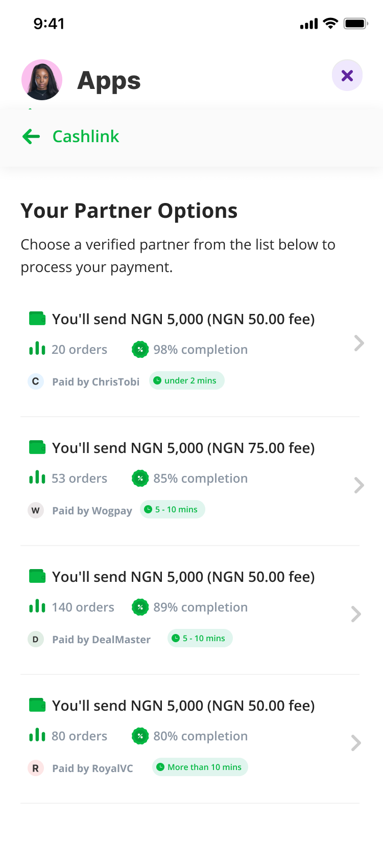 Partner matching — deposit