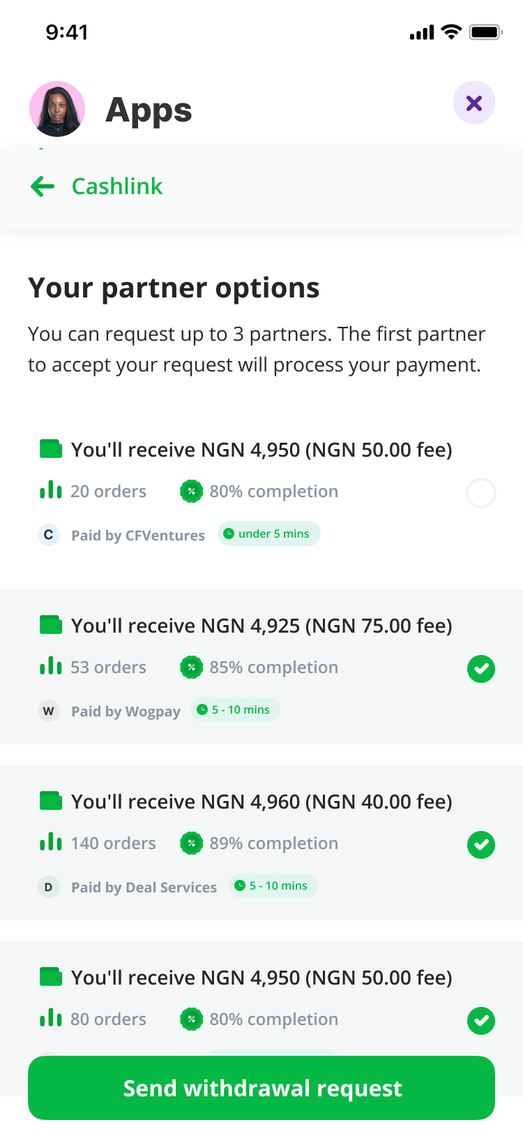 Partner matching — withdrawal