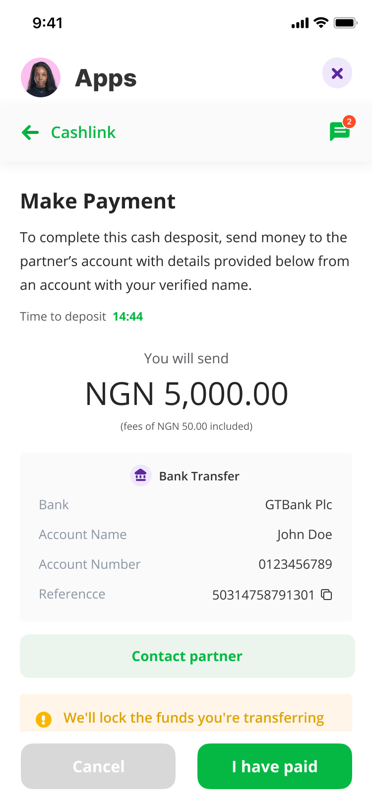 Payment detail with timer