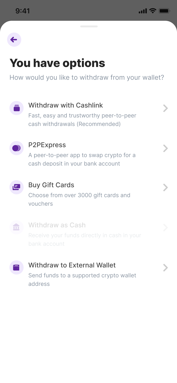 Withdrawal entry point