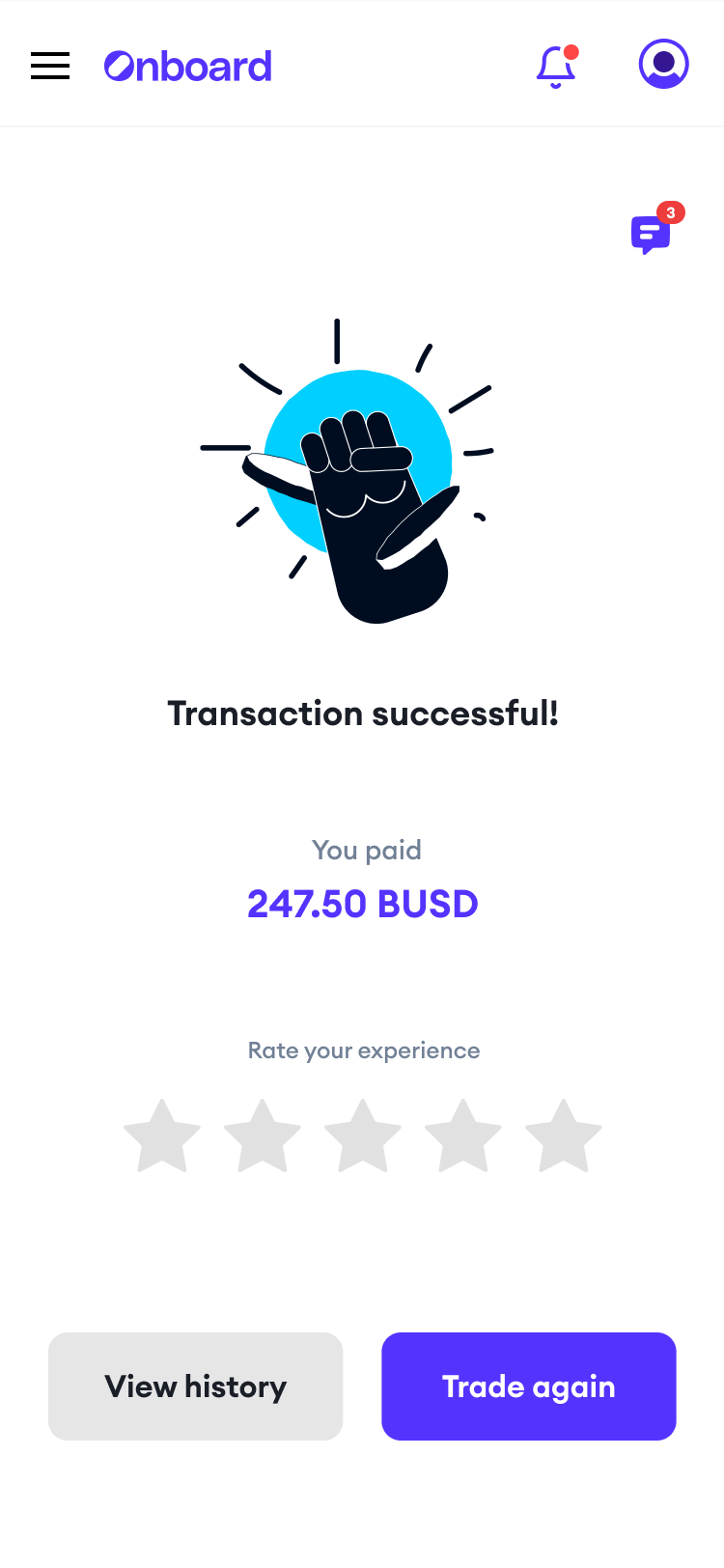 Onboard transaction success