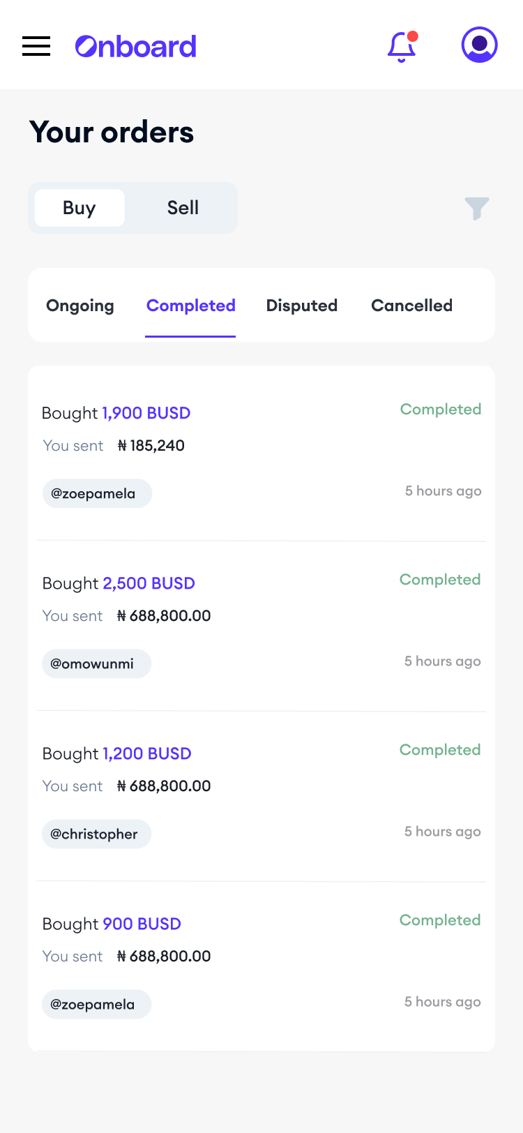 Onboard buy orders
