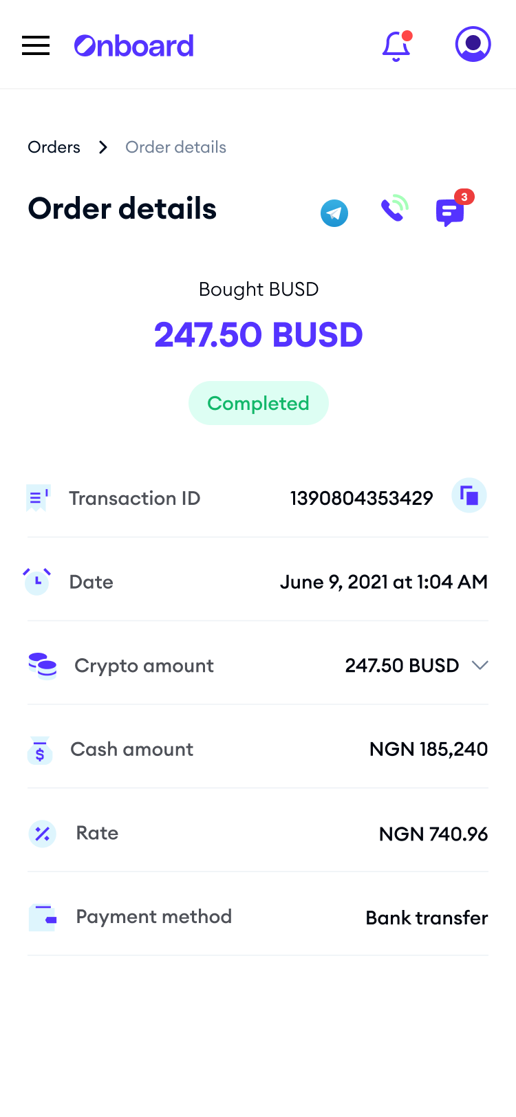 Onboard buy order detail
