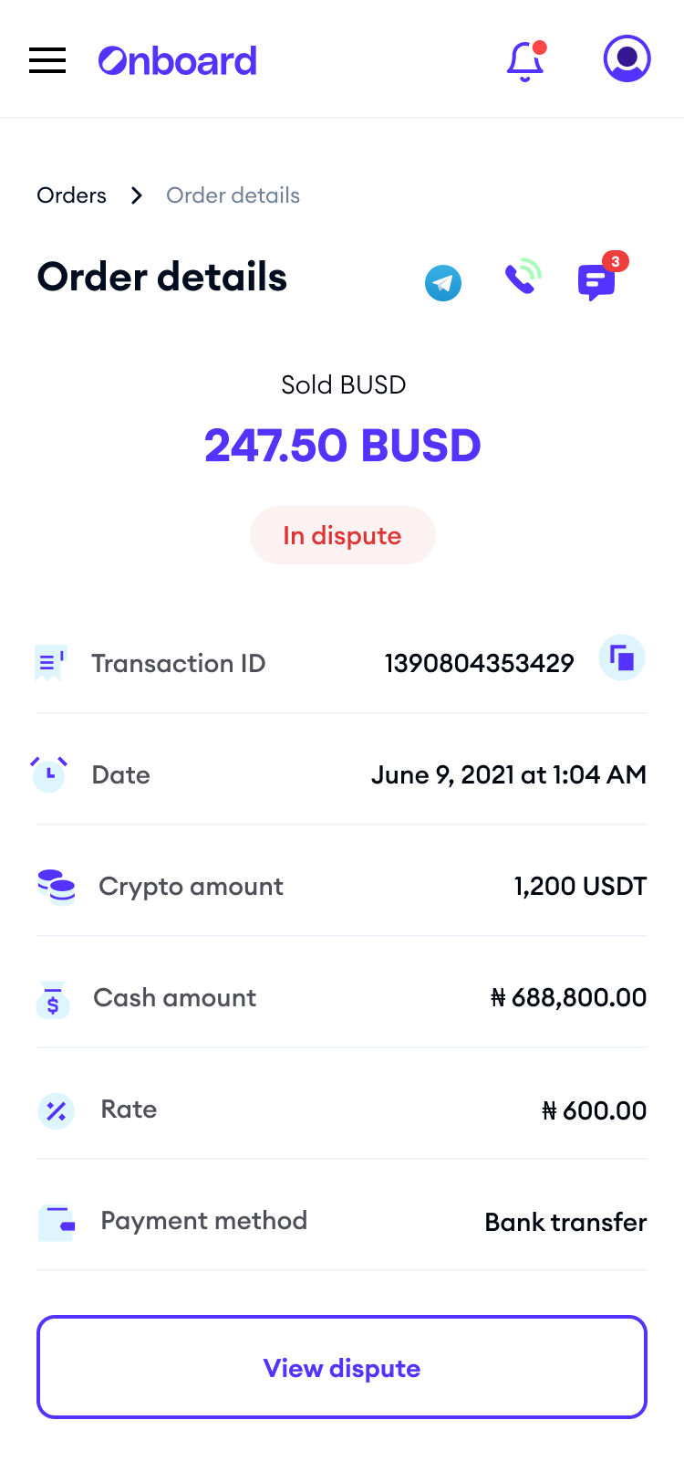 Onboard sell dispute