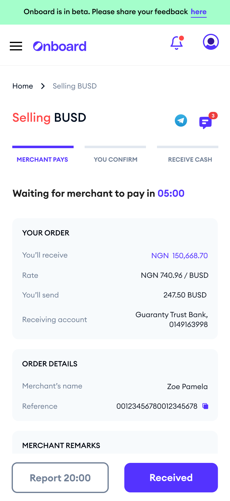 Onboard selling BUSD